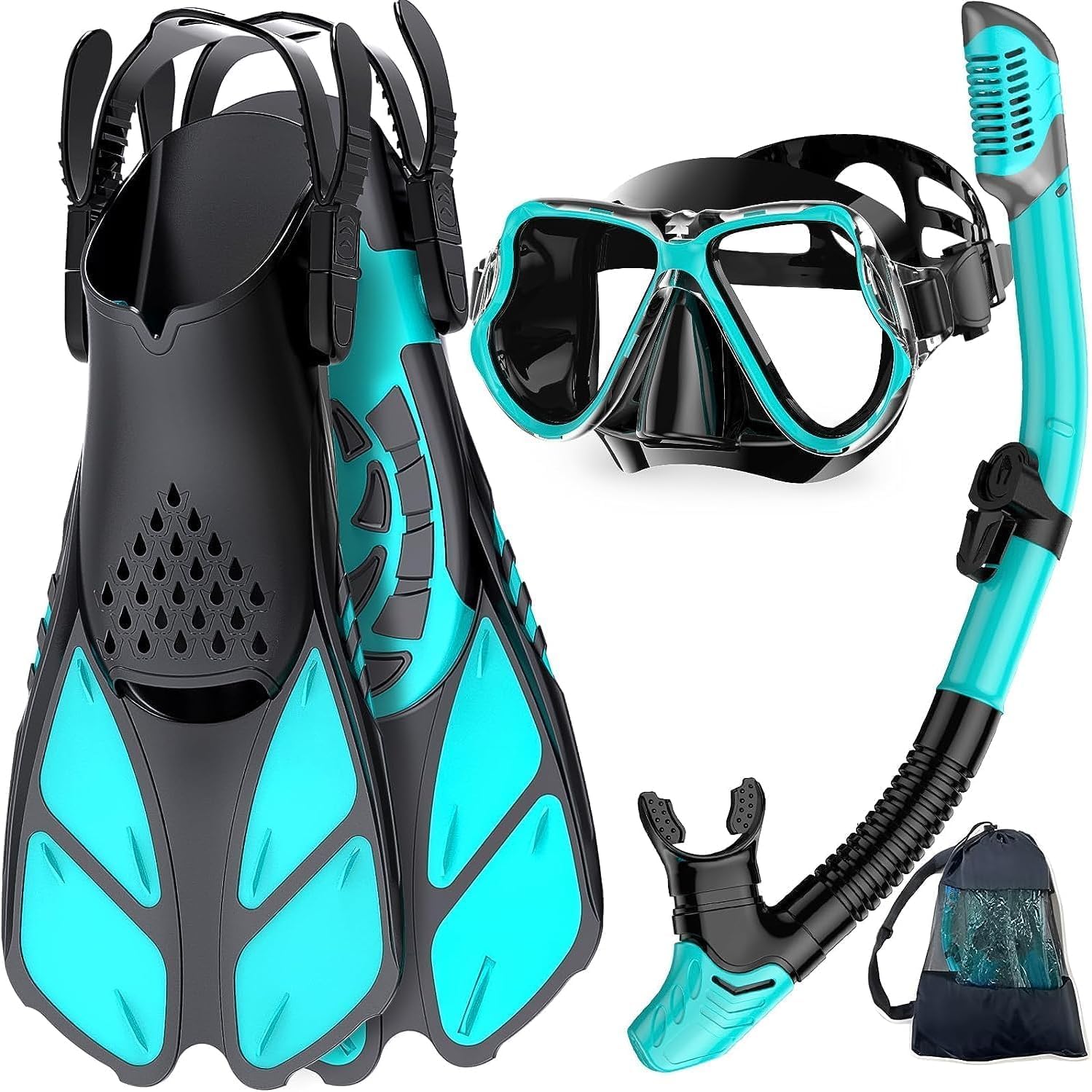 Zenoplige Schnorchelset Erwachsene 3-in-1 mit Tauchmaske und Flossen, Trockenschnorchel und Tragetasche