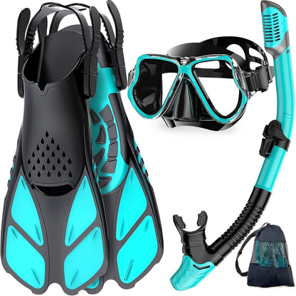 Zenoplige Schnorchelset Erwachsene 3-in-1 mit Tauchmaske und Flossen, Trockenschnorchel und Tragetasche