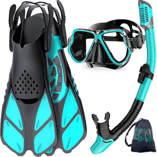 Zenoplige Schnorchelset Erwachsene 3-in-1 mit Tauchmaske und Flossen, Trockenschnorchel und Tragetasche