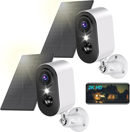 PESAIR 2K Überwachungskamera Aussen mit Akku & Solarpanel, 2er-Pack – kabellose WLAN-Kamera mit Farb-Nachtsicht
