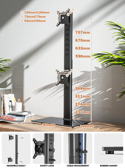 Hemudu Dual Monitorständer vertikal für 2 Monitore 13-34 Zoll schwarz