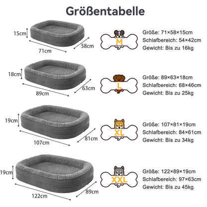 Pawk Orthopädisches Hundebett 89x63 cm, Memory Foam, waschbar, grau