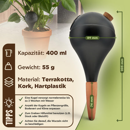 VITALLEO Bewässerungskugeln XL 400 ml, 6er-Set, schwarz