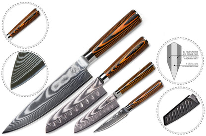 Wolfblood 4er Damastmesser Set – Profi Chef & Santoku