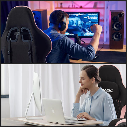NIONIK Gaming Stuhl Racing Ergonomisch mit Fussstütze – Blackpink