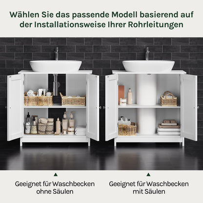 WOLTU Waschbeckenunterschrank mit 2 Türen, weiss, MDF, 60x30x60 cm