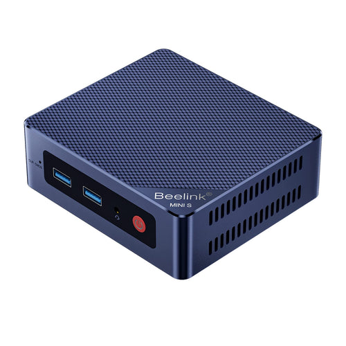 Beelink Mini S13 Mini PC - Intel N150, 16GB/500GB SSD. Kompakter, rechteckiger, schwarzer PC. Ideal für alltägliche Computeraufgaben.