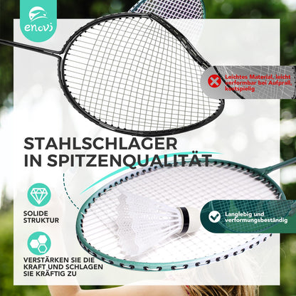 Enovi EasyGo Federball Set – 4 Schläger, Netz und Tragetasche