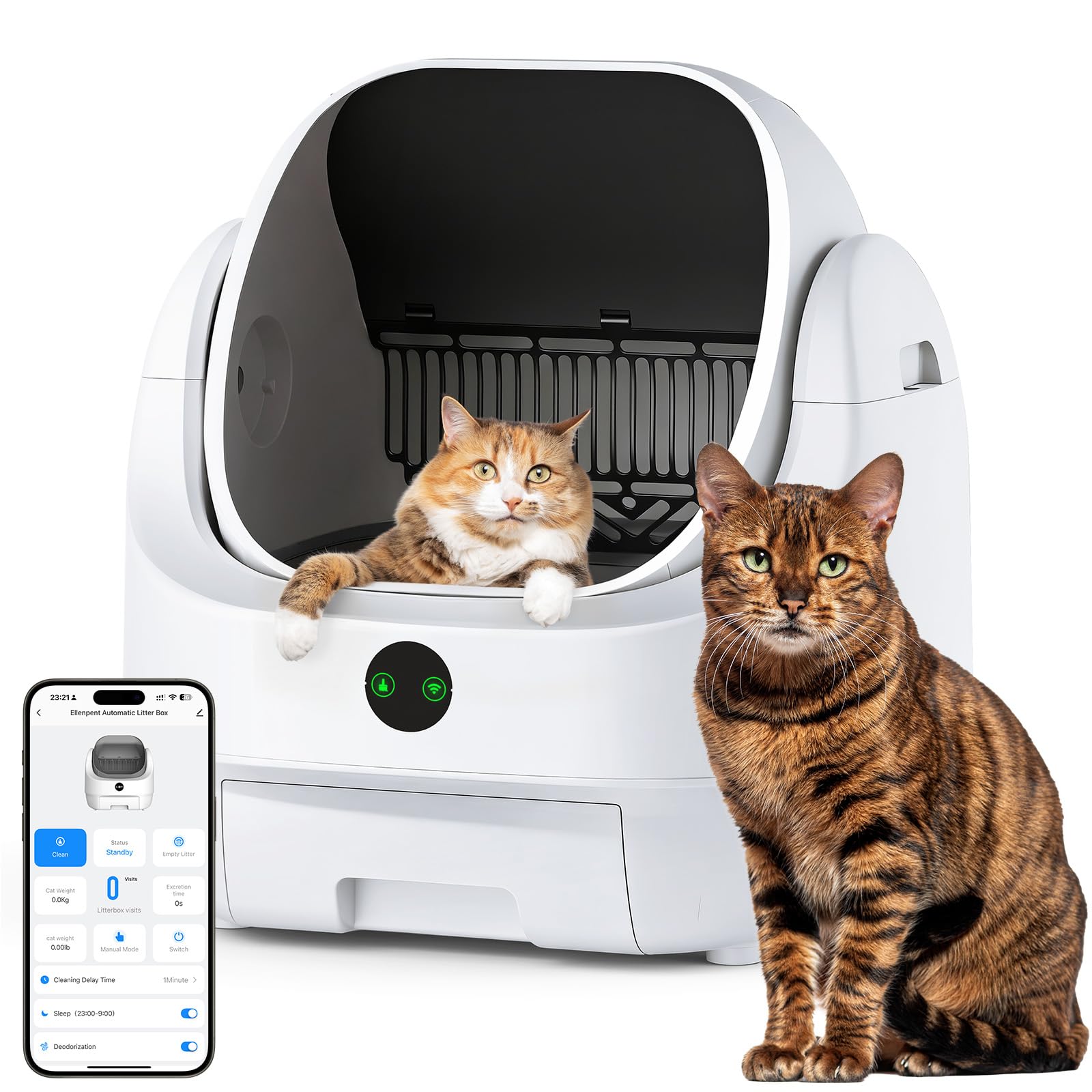 Ellenpent Katzenklo selbstreinigend offen – elektrische Katzentoilette aus ABS mit automatischer Reinigung