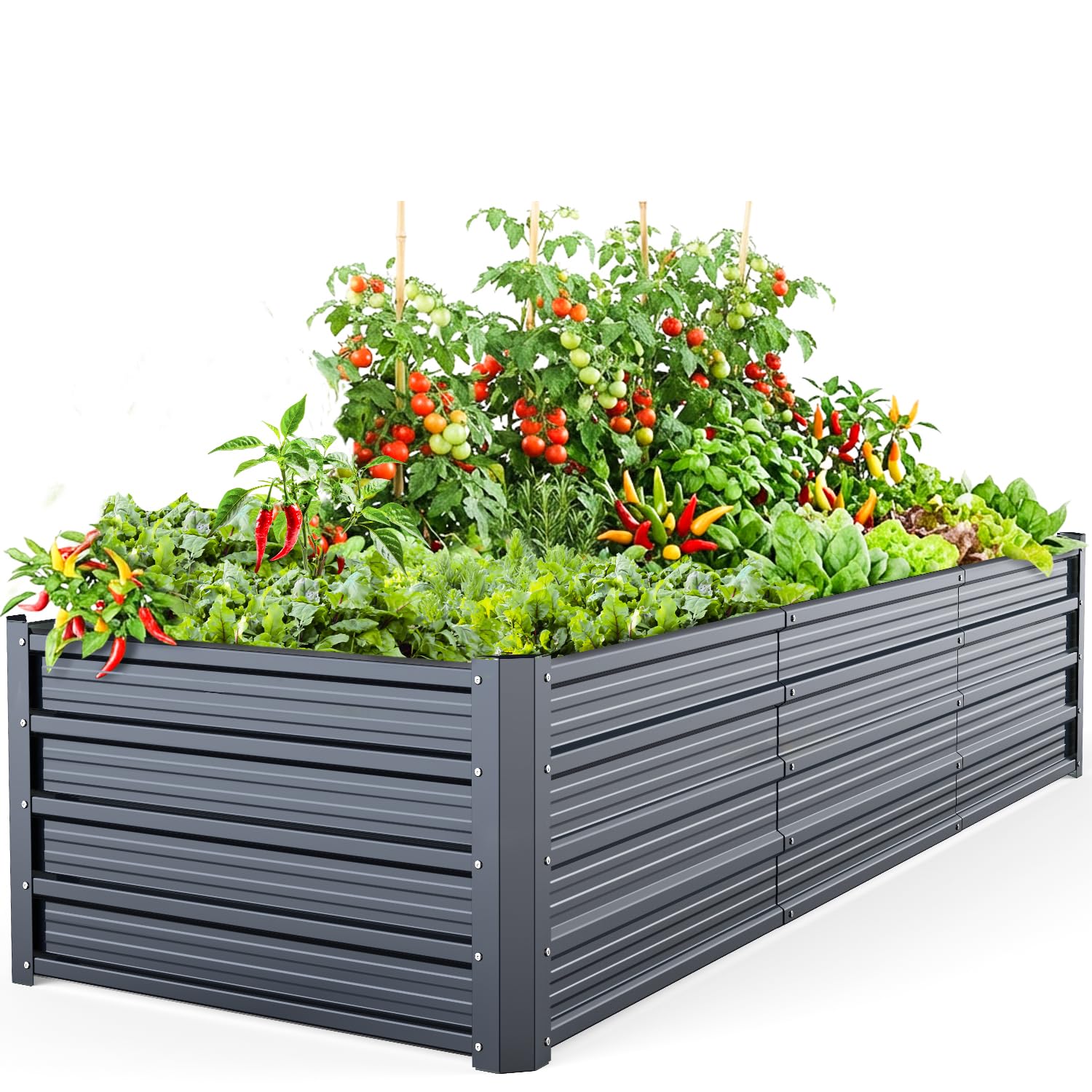 Ohuhu Hochbeet Metall Pflanzbeet 240x90x45 cm, Anthrazit aus verzinktem Stahlblech für Gemüse und Kräuter