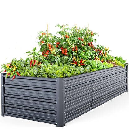 Ohuhu Hochbeet Metall Pflanzbeet 240x90x45 cm, Anthrazit aus verzinktem Stahlblech für Gemüse und Kräuter