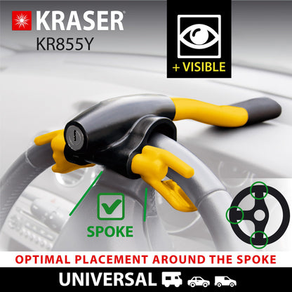 KRASER KR855Y Lenkradkralle, universelle Diebstahlsicherung, gelb