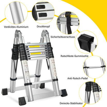 STANEW 5M Alu Teleskop-Klappleiter Multifunktionsleiter – Silber