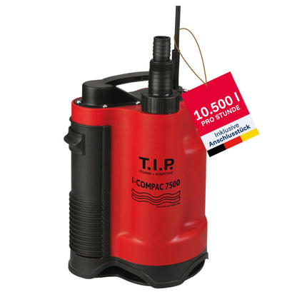 T.I.P. I-Compac 7500 Schmutzwasser-Tauchpumpe mit Schwimmerschalter, rotes Kunststoffgehäuse für Drainage
