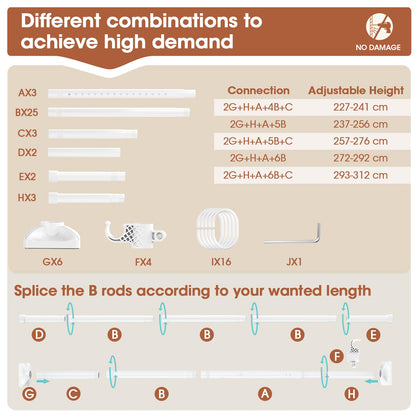 WELDUN Raumteiler Paravent Gestell Gardinenstangen - Weiss, verstellbar