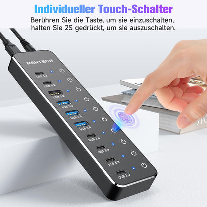 RSHTECH 10 Port USB-C Hub mit Netzteil – USB 3.2/3.0