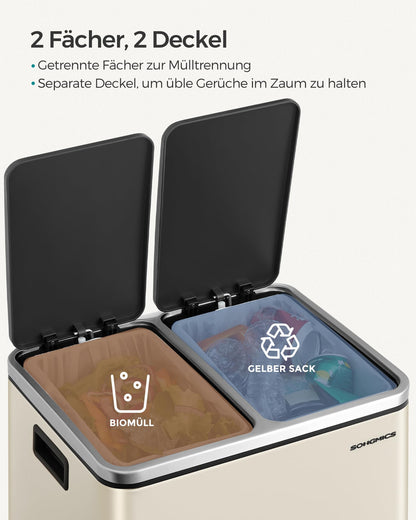 SONGMICS Mülleimer Küche, 2 x 15 Liter, Mülltrennsystem mit Softclose