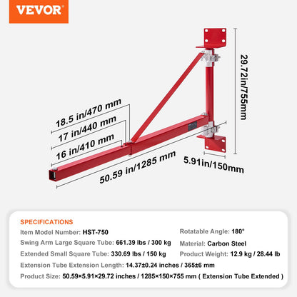 VEVOR Hebezeug-Stützarm, Schwenkarm 180° – 300 kg Tragkraft