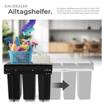 tectake Einbau Mülltrennsystem 3 Fächer ausziehbar - 3x 10L