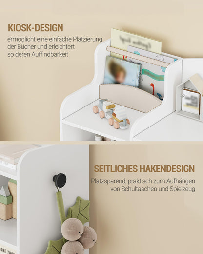 Hzuaneri Kinderregal aus Holz mit 8 Stoffschubladen, weiss, 140 cm