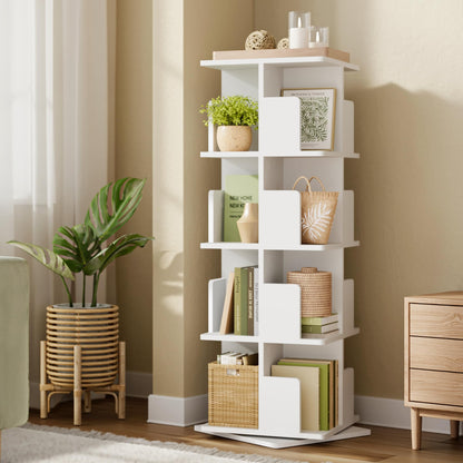 EUGAD Drehregal Bücherregal Raumteiler – 4 Ebenen MDF Weiss