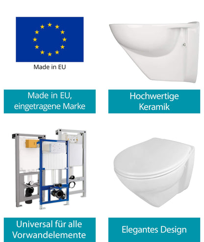 Calmwaters® Modern Plus erhöhtes Wand WC spülrandlos Tiefspüler weiss