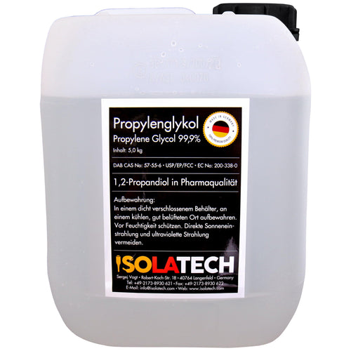 ISOLATECH Propylenglykol 99,9% Pharmaqualität 5L Kanister – farblose, geruchlose Flüssigkeit