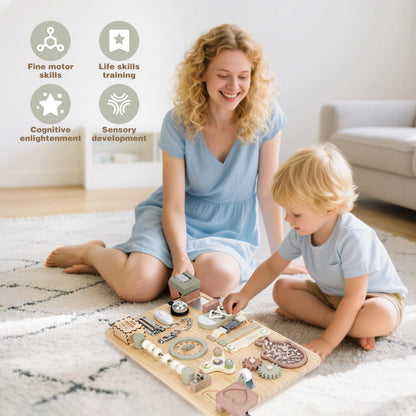 Joyreal Montessori Busy Board - Motorikbrett aus Holz für Kleinkinder
