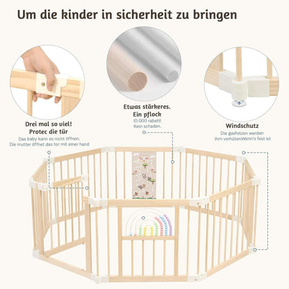 FUN KEKEKE Baby Laufstall aus Holz, faltbar, 146 x 146 x 61 cm