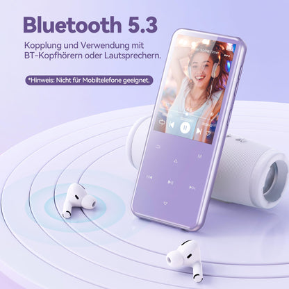 AGPTEK M3 MP3 Player Bluetooth 5.3 mit 64 GB Speicher, Lila