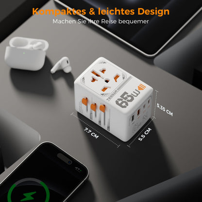TESSAN 65W GaN Reiseadapter Weltweit mit 2 USB-C und 2 USB-A
