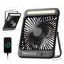 Warmco Akku-Campingventilator D4 mit LED-Lampe, 20000 mAh, leise, ultraflacher Tischventilator mit Haken