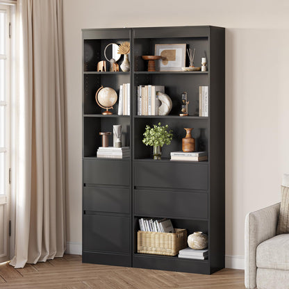 FORABAMB Badezimmerschrank Hochschrank 180 cm, 3 Schubladen, Schwarz
