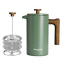 Poliviar French Press Kaffeebereiter 1 Liter, Edelstahl, Grün mit Holzgriff
