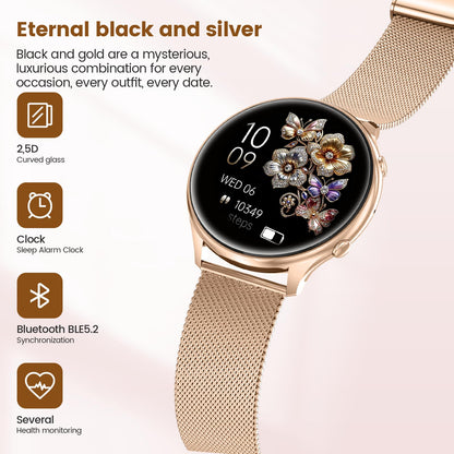 Miecgth S51 Smartwatch Damen, Telefonfunktion, 1,39 Zoll, Rosa Gold