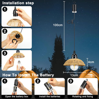 Lightsjoy Boho Pendelleuchte 3er-Set, Batterie, dimmbar, IP65