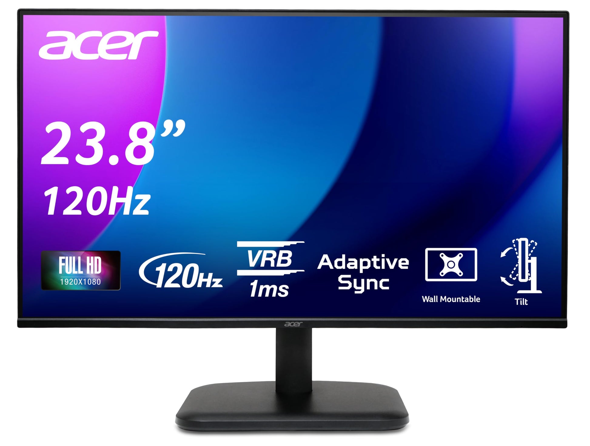 Acer EK241Y G Monitor 23,8 Zoll Full HD IPS 120Hz AdaptiveSync. Schwarzer Monitor zur hochauflösenden PC-Darstellung.