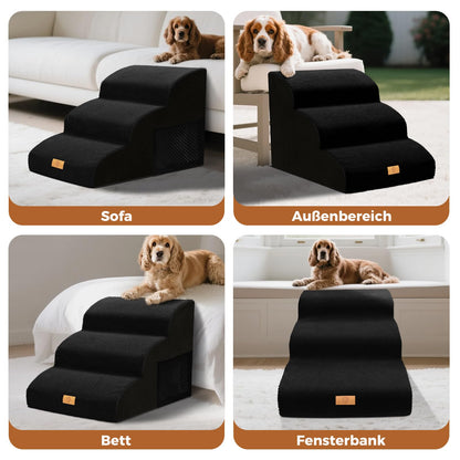 Thihome Hundetreppe 3 Stufen, rutschfest, waschbarer Bezug, schwarz