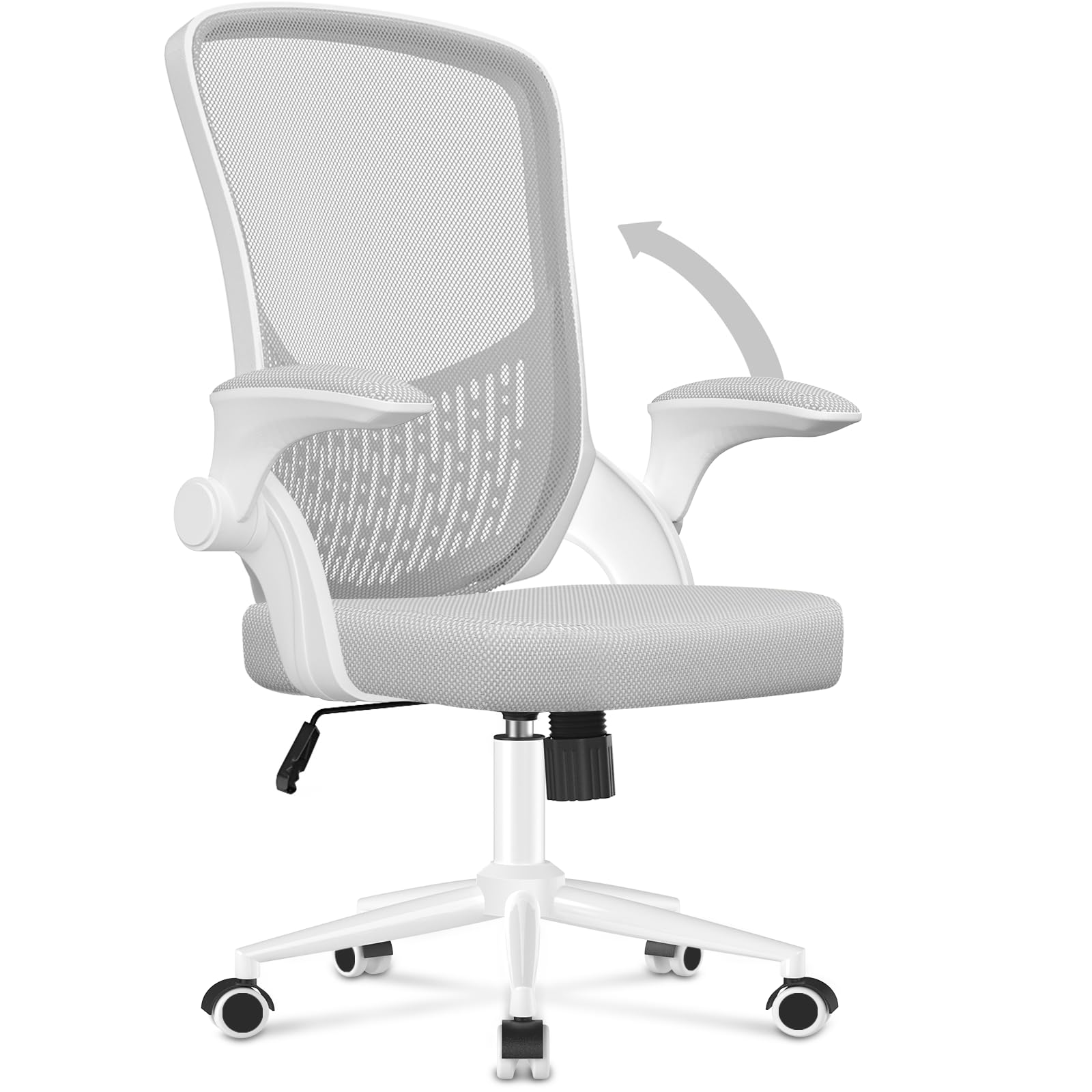 naspaluro Ergonomischer Schreibtischstuhl Drehstuhl weiss-grau, klappbar. Bietet rückenfreundliche Sitzhaltung für Büroarbeit.