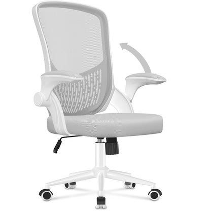 naspaluro Ergonomischer Schreibtischstuhl Drehstuhl weiss-grau, klappbar. Bietet rückenfreundliche Sitzhaltung für Büroarbeit.
