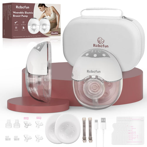 Robofun Milchpumpe elektrisch freihändig, Doppelmilchpumpe 2er-Pack mit Staubschutzdeckel und drei Flanschgrössen