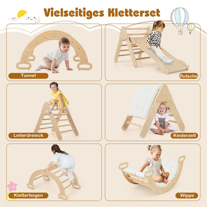 COSTWAY Kletterdreieck 4-in-1 Klettergerüst Indoor - Holzfarbe