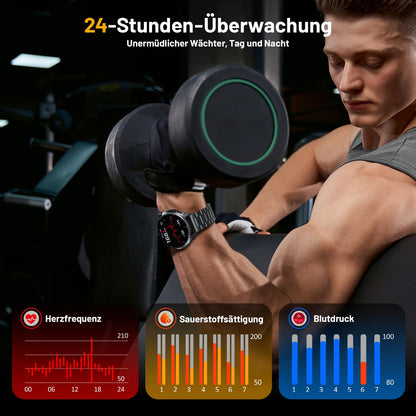 SLOKSFil I136 Smartwatch Herren, 1,52" HD-Touchscreen, Schwarzstahl