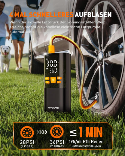 NEVERLAND Elektrische Luftpumpe Akku Kompressor 150 PSI mit Powerbank