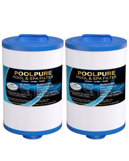 POOLPURE Whirlpool Filter PLF6CH-940 für Unicel 6CH-940, 2er-Pack – zylindrische Filterkartusche mit Tragegriff