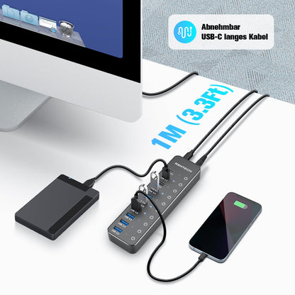RSHTECH USB Hub 3.2 Aktiv 10 Port mit Netzteil - RSH-ST10C