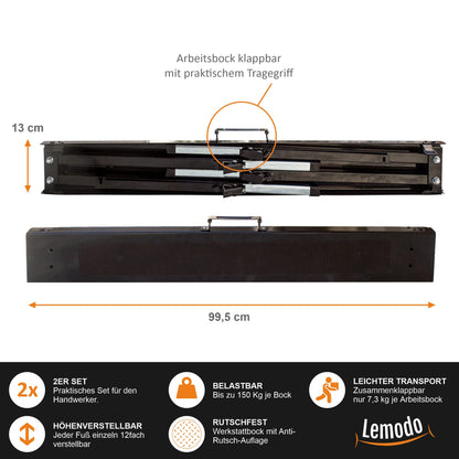Lemodo Arbeitsbock höhenverstellbar, 2er Set, Stahl, 150 kg Tragkraft