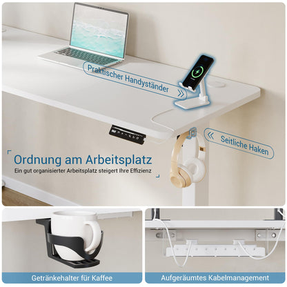 VFU Elektrischer Steh-Sitz Schreibtisch 140x60 USB-C Weiss Pro