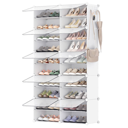SONGMICS Schuhregal LPC035W01 mit 10 Fächern, wolkenweiss-transparent, mit Türen und seitlichen Haken