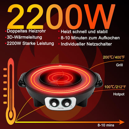 Food Party Hot Pot und Tischgrill Elektrisch – XXL für 8 Personen